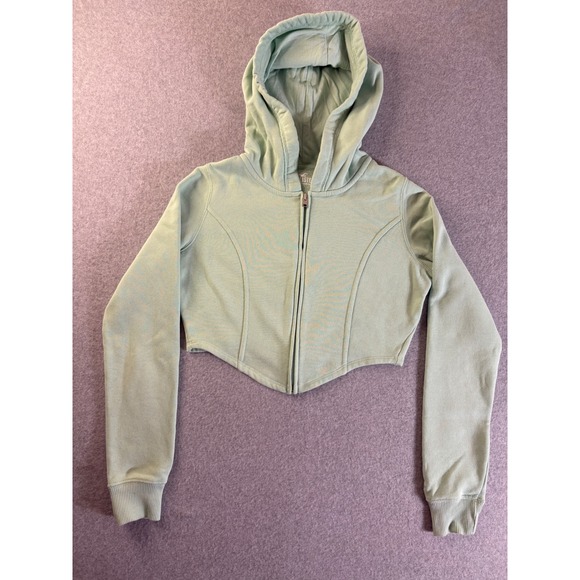 Hollister Tops - Hollister Womens XS Sage Green Cropped Zip Up Hoodie Curved Hem Fleece 352F2652